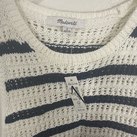 Madewell Crochet Knit Crew Neck 100% Cotton Sweater Tunic Top US Women's M New - Picture 5 of 6